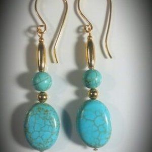 Turquoise Oval & Gold filled Earrings